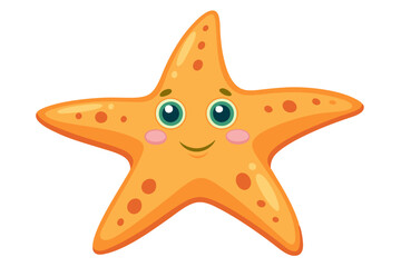 Watercolor Vector of a Cartoon Starfish Animation Hand-Painted Marine Life Illustration on White Background