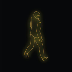 Neon outline of a businessman walking away from the viewer