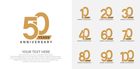 Anniversary logo set vector design, brown color for celebration event