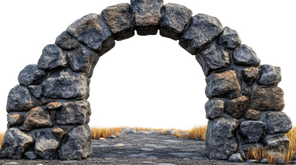 Stone Archway: A weathered stone archway, a timeless symbol of passage and architectural elegance, stands invitingly, its rough-hewn texture a testament to enduring craftsmanship.
