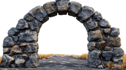 Stone Archway: A weathered stone archway, a timeless symbol of passage and architectural elegance, stands invitingly, its rough-hewn texture a testament to enduring craftsmanship.