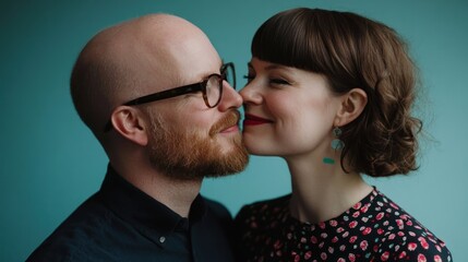 Bald Man and Woman Sharing a Tender Moment