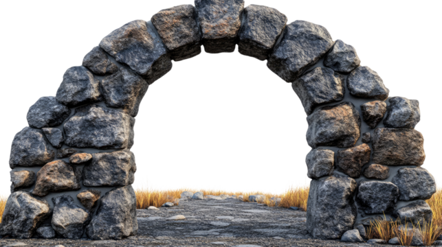 Stone Archway: A weathered stone archway, a timeless symbol of passage and architectural elegance, stands invitingly, its rough-hewn texture a testament to enduring craftsmanship.