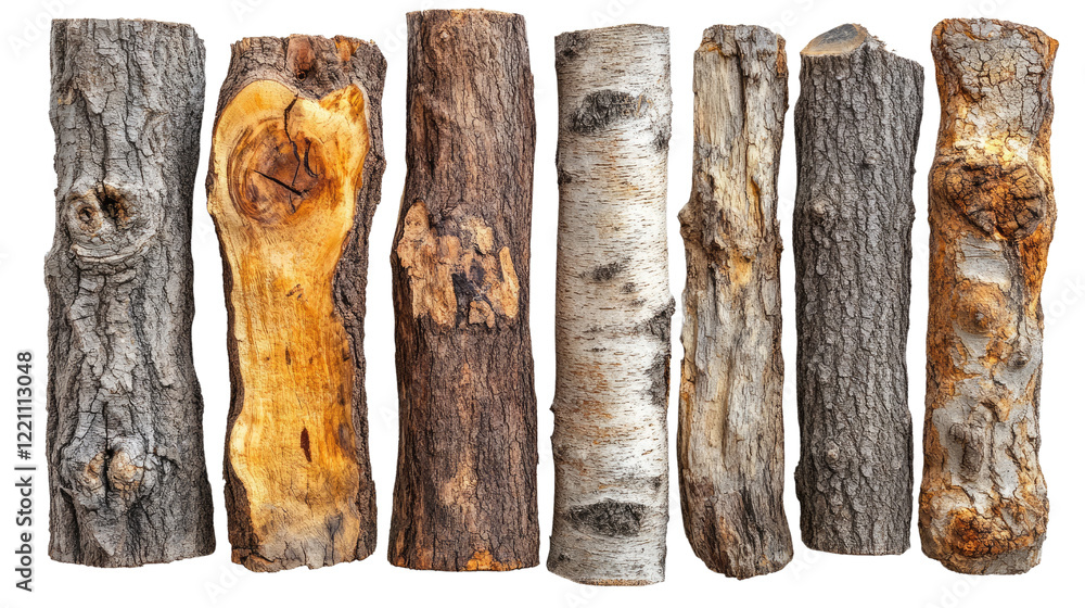 Aufkleber variety of tree trunks: a collection of diverse tree trunks, each displaying unique textures, patter