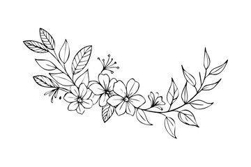Obraz premium botanical-line-background-with-flowers-and-leave