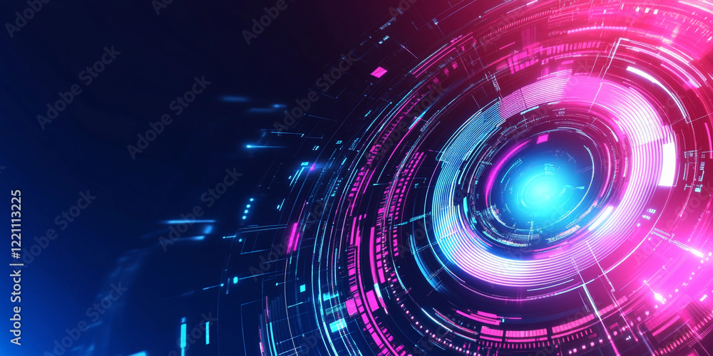 Poster geometric shapes with bright colors create a futuristic digital background for technology-focused de