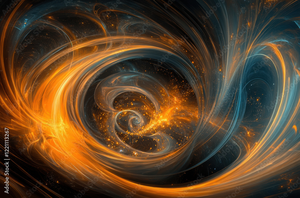 Poster Swirling vortex of glowing particles creates mesmerizing patterns in deep space atmosphere