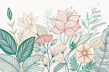 botanical-line-background-with-flowers-and-leave
