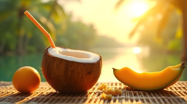 Tropical Sunset Coconut Drink with Mango and Orange