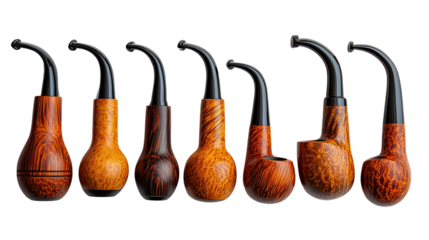 Collection of Smoking Pipes: A captivating arrangement of smoking pipes showcases a variety of shapes, wood grains, and designs.