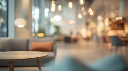 美しいレイアウトのインテリアが置かれたモダンハウスのピンボケした部屋の画像	