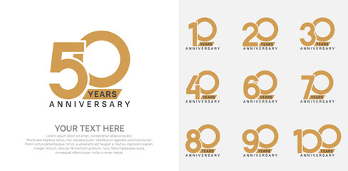 Anniversary logo set vector design, brown color for celebration event