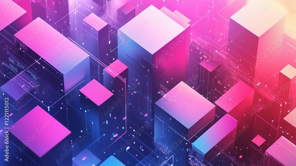 Aufkleber vibrant abstract digital landscape filled with geometric shapes and colorful light effects creating 