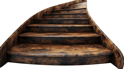 Wooden Staircase to Success: An old and weathered, winding staircase ascends into the unseen, symbolizing progress, potential, and the journey ahead. © yeewa