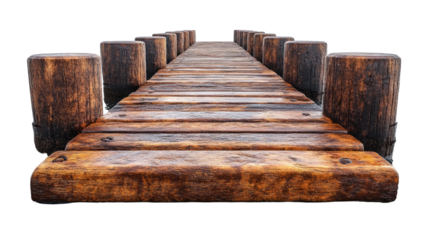 Wooden Pier: A weathered, rustic wooden pier extends into the distance, its aged planks and pilings evoking a sense of timelessness and tranquility. 