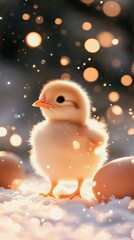 Adorable Fluffy Chick in Winter Wonderland Setting