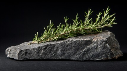 Fototapeta premium Rosemary Sprig on a Dark Stone: A Culinary Delight