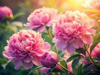 Fototapeta premium Vintage Pink Peony Blossoms Fading Beauty - Soft Pastel Floral Stock Photo