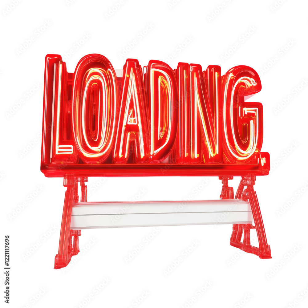 Poster A 3D rendered image of a red neon loading sign on a simple stand against a black background.