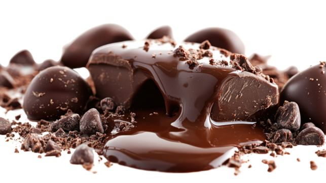 Indulgent Chocolate Delight: A close-up captures the irresistible allure of rich, dark chocolate in various forms.