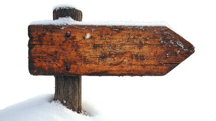 Directional Guidance: A weathered, wooden signpost directs the way, its arrow pointing the viewer towards a desired path, covered in a gentle layer of snow