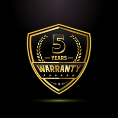 Fototapeta premium Luxury 5 years warranty with golden shield shape. for label, seal, stamp, icon, logo, badge