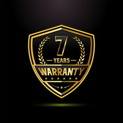 Naklejka premium Luxury 7 years warranty with golden shield shape. for label, seal, stamp, icon, logo, badge