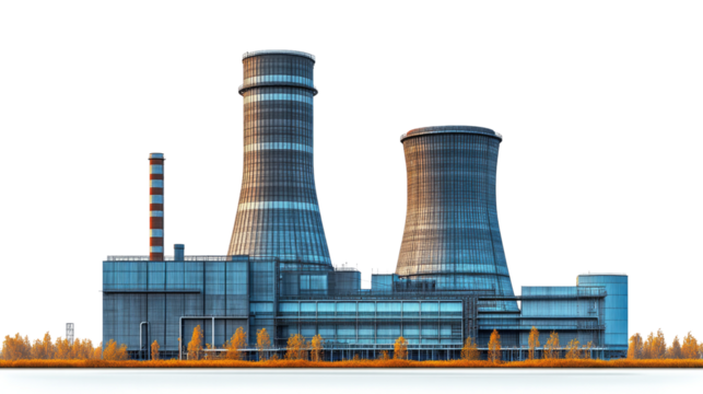 Nuclear Power Plant: A detailed and imposing nuclear power plant, captured with architectural precision, showcasing the industrial might and technological prowess of this crucial energy source. 