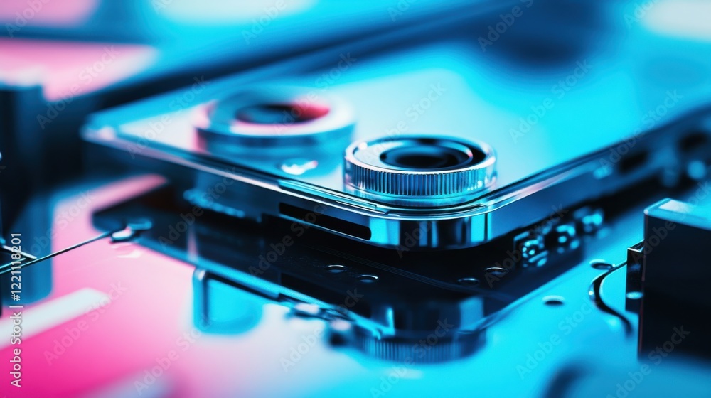 Poster close-up of a modern smartphone showcasing its sleek design and advanced camera features
