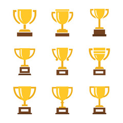 Vector Golden Trophy Icon Collection. Golden Trophy Icon Set
