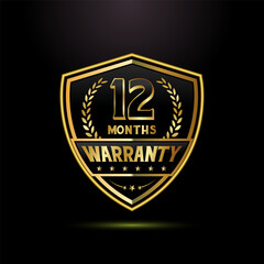 Fototapeta premium Luxury 12 months warranty with golden shield shape. for label, seal, stamp, icon, logo, badge
