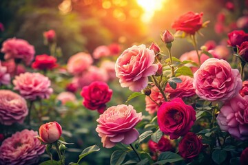 Vintage Rose Garden with Copy Space: Romantic Floral Background for Design Projects