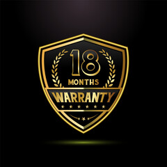 Fototapeta premium Luxury 18 months warranty with golden shield shape. for label, seal, stamp, icon, logo, badge