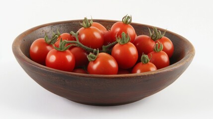 Ripe Cherry Tomatoes in a Rustic Wooden Bowl