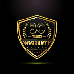 Fototapeta premium Luxury 30 years warranty with golden shield shape. for label, seal, stamp, icon, logo, badge