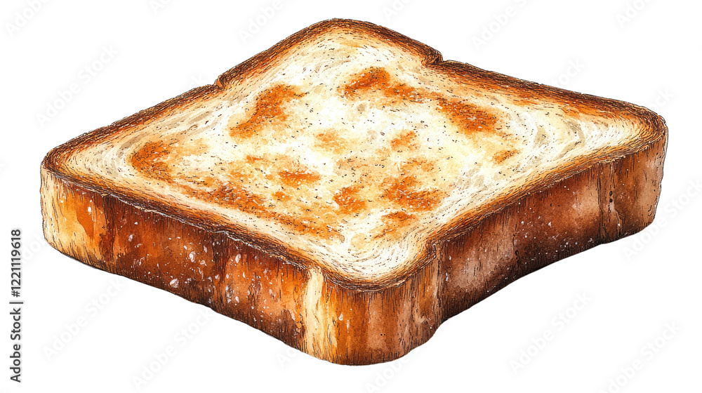 Poster golden slice: a single slice of toasted bread, artfully rendered with detailed texture and perfect b