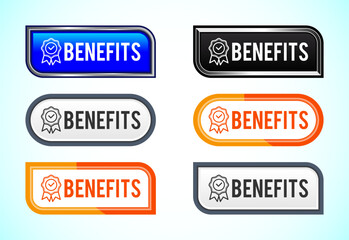 Fototapeta premium Benefits button set of different shapes and colors. Suitable for mobile app, and website UI design.