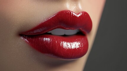Obraz premium Close-up of Sensational Red Lips, Stunning Beauty Detail