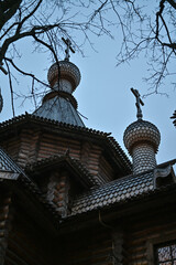 domes of the wooden church in the evening