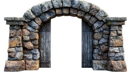 Fototapeta premium Stone Archway: A meticulously crafted stone archway stands as a testament to enduring craftsmanship and rustic elegance. The archway's inviting portal hints at a journey through history.