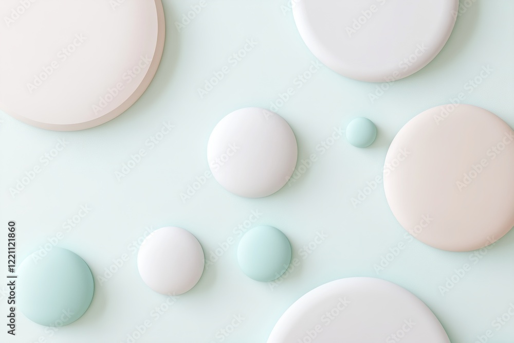Poster circular shapes in soft pastel colors are arranged harmoniously against a light background, creating