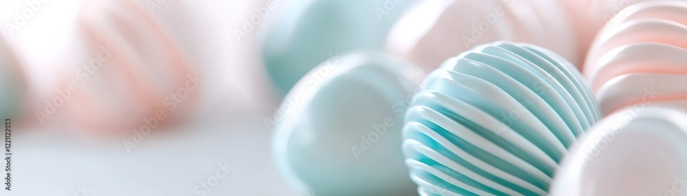 Poster delicate spheres with pastel colors sit arranged on a soft surface, highlighting swirling patterns a
