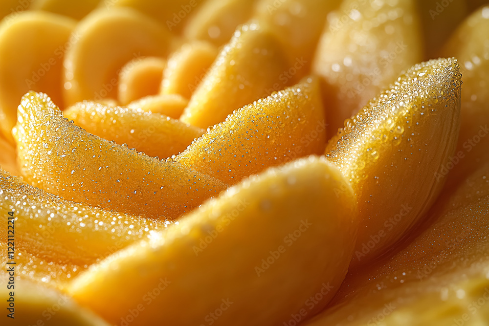 Poster close up of a bunch of bananas with water droplets on them. the bananas are arranged in a way that t