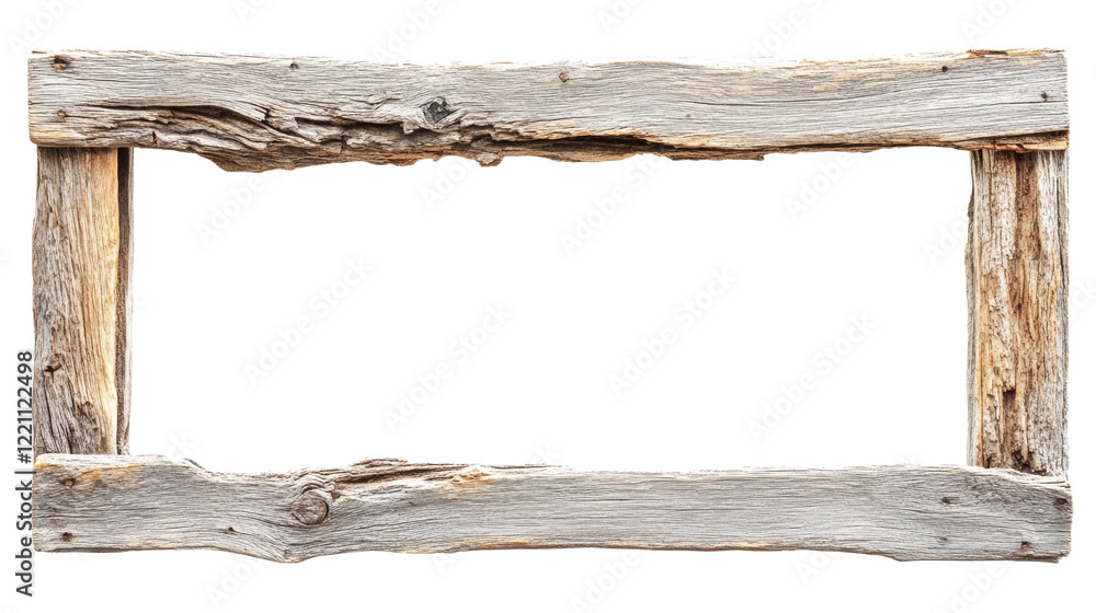 Aufkleber A rustic rectangular frame constructed from weathered grey and brown wooden planks, ideal for various design purposes.