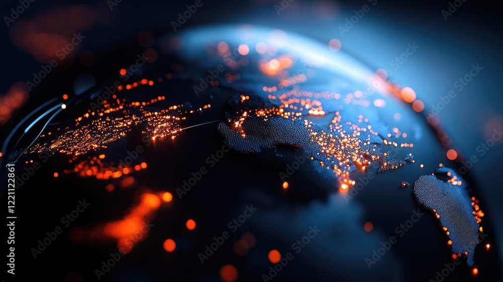 Aufkleber illuminated world map depicting global connectivity and networks