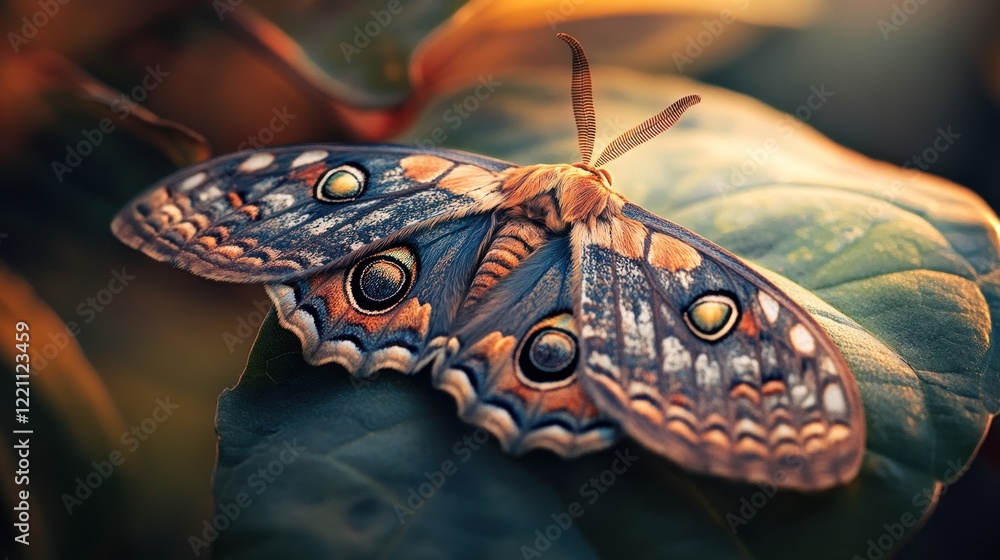 Poster detailed close-up of a butterfly resting on a leaf with intricate wing patterns