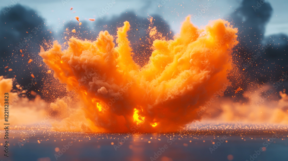 Aufkleber explosive burst of orange ink, creating a dynamic and captivating visual representation of technolog