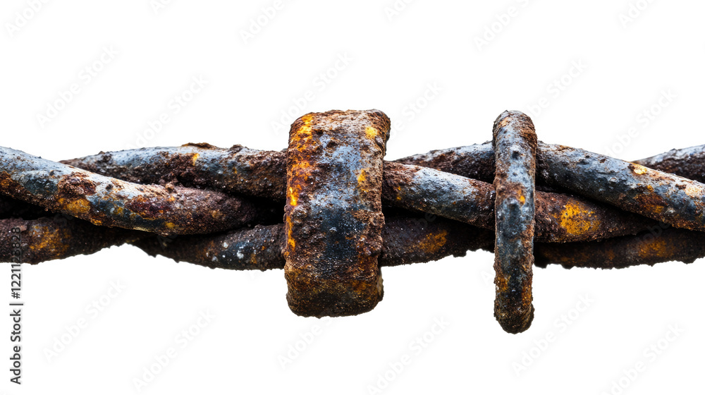 Poster rust and resilience: a macro shot of a weathered, rusty wire, showcasing the textures and patterns o
