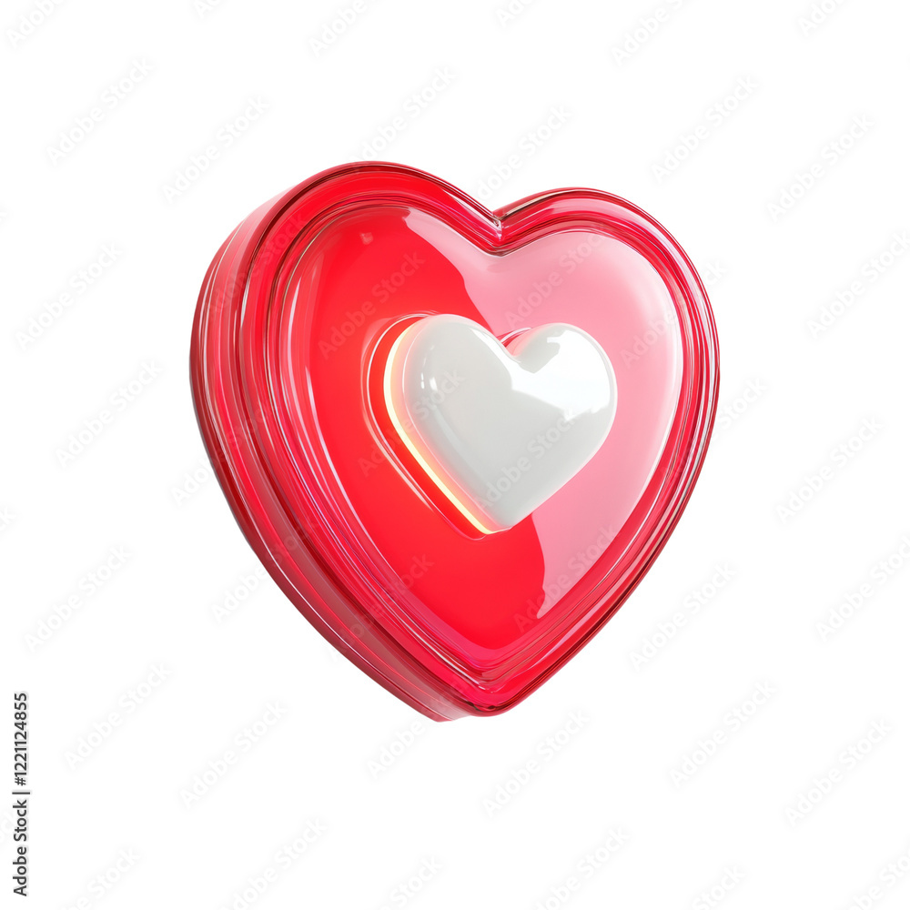 Poster A 3D rendered image showcases a red heart with a smaller white heart nestled inside it against a black background.