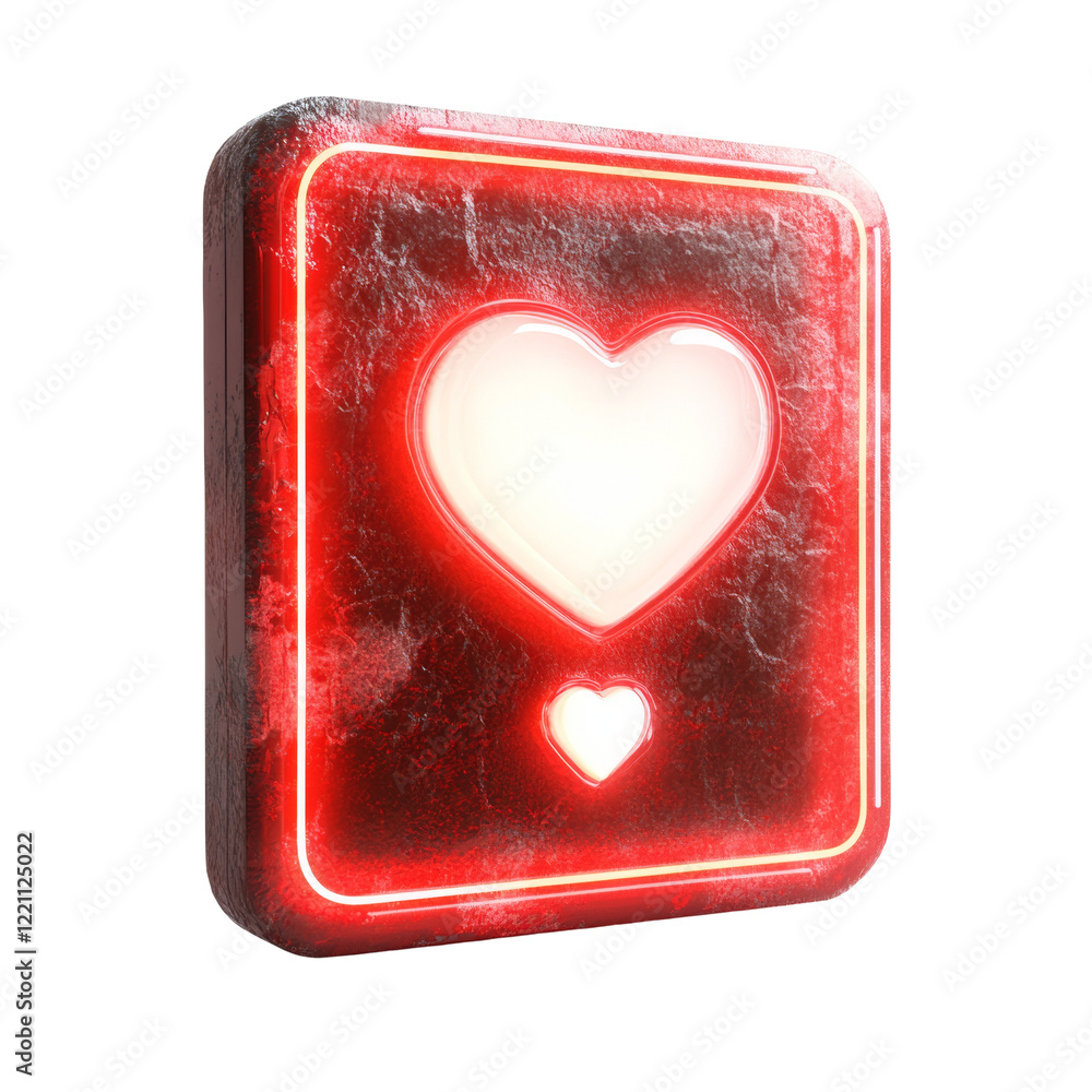 Poster A 3D rendered image of a red neon sign in a square shape featuring two glowing hearts.